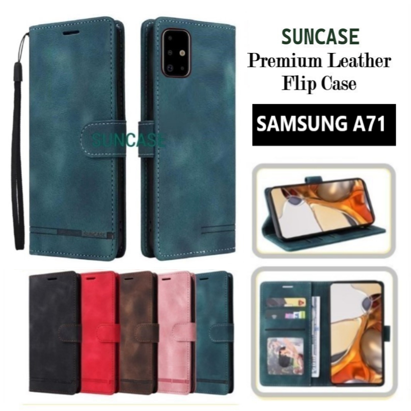 Casing hp SAMSUNG A71 model flip dompet softcase premium ada tali