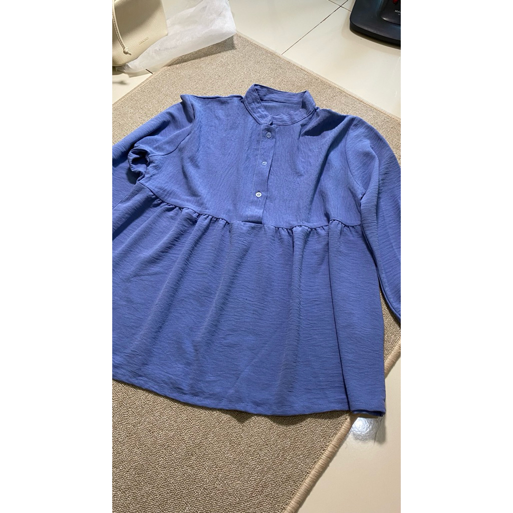 pl blouse warna biru denim