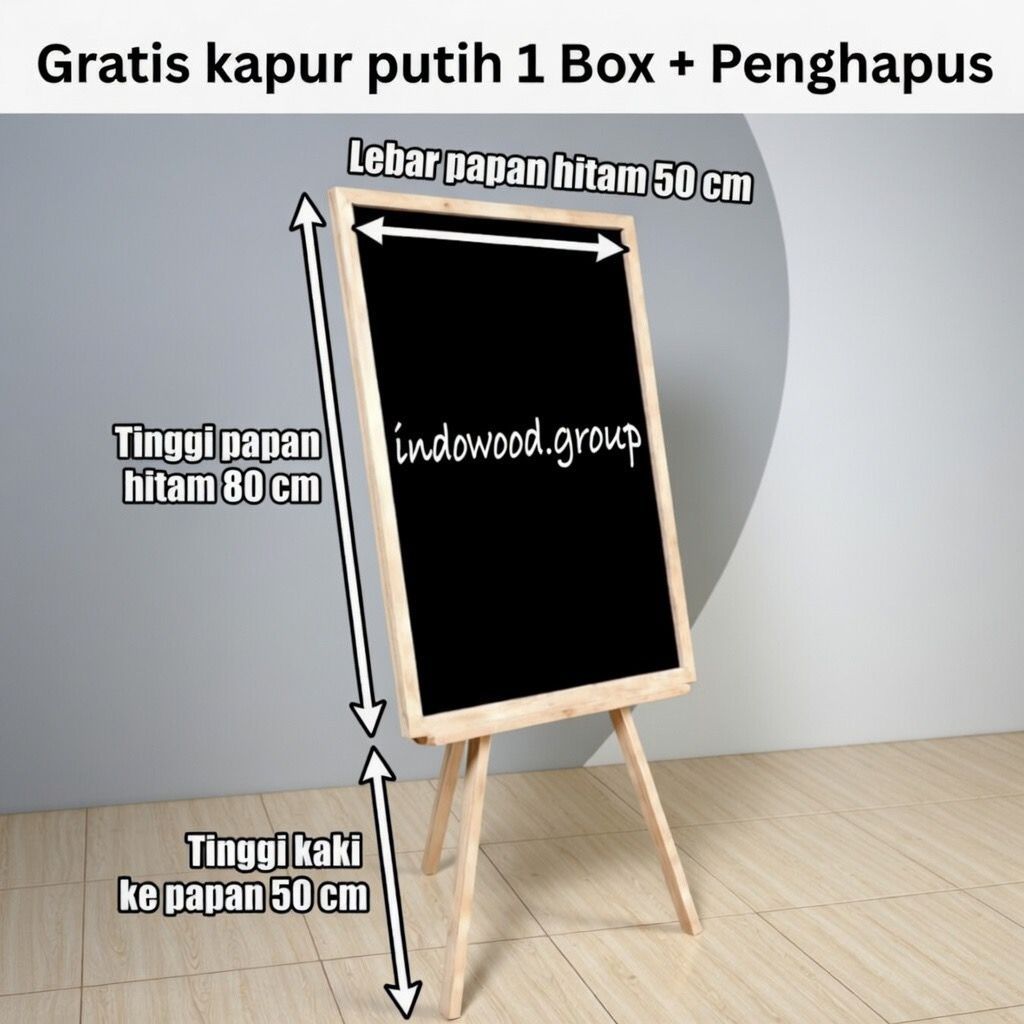 Papan Tulis Blackboard 50x80cm + Stand (Gratis kapur 1 box & penghapus) total tinggi 130cm | igs10