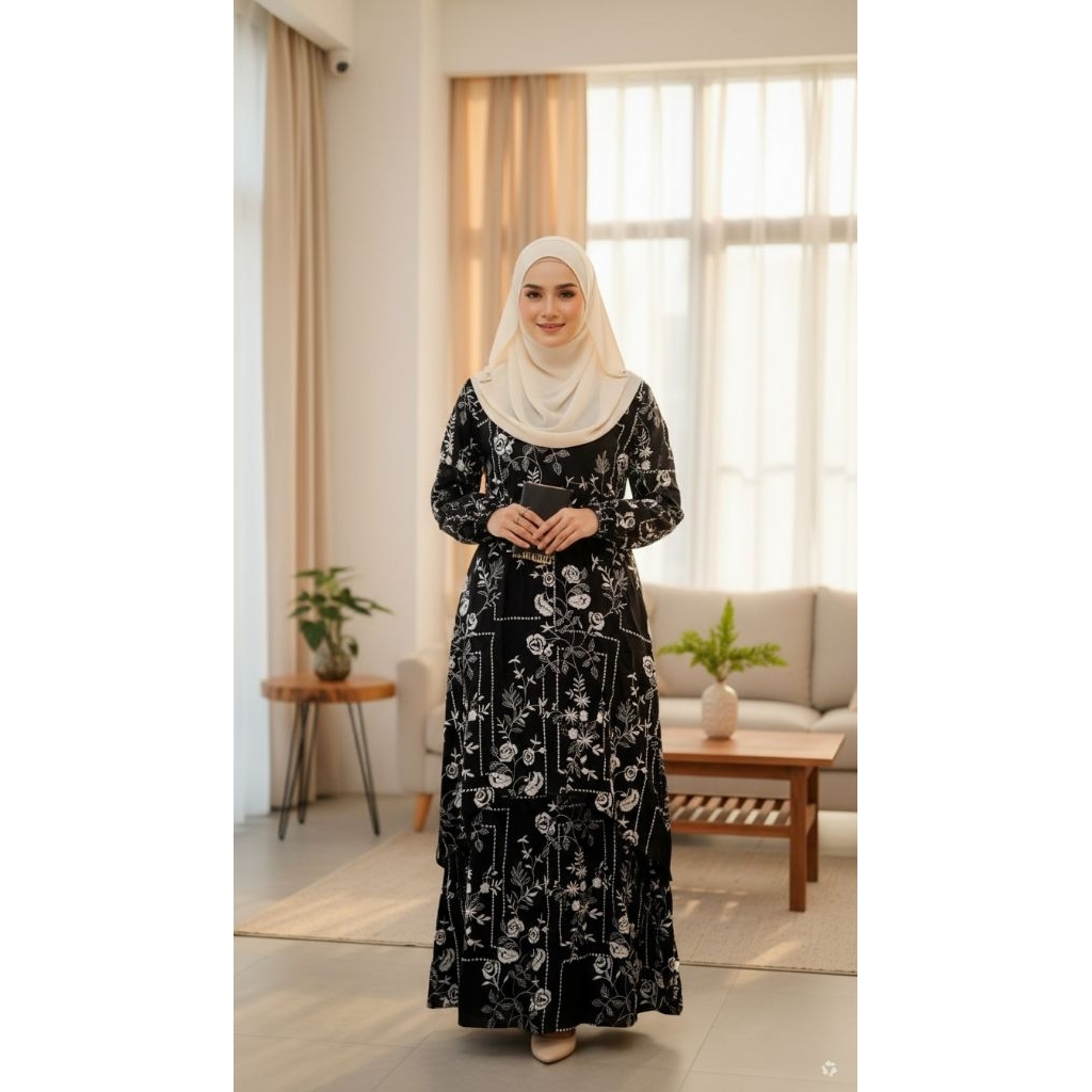 gamis binor, gamis melayu, gamis hitam, gamis rompi