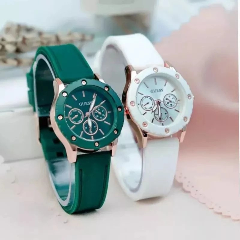 (Terima Cod)Jam Tangan Wanita Fashion Gues Crono Variasi Strap Karet/Rubber(Dikirim Jakarta)