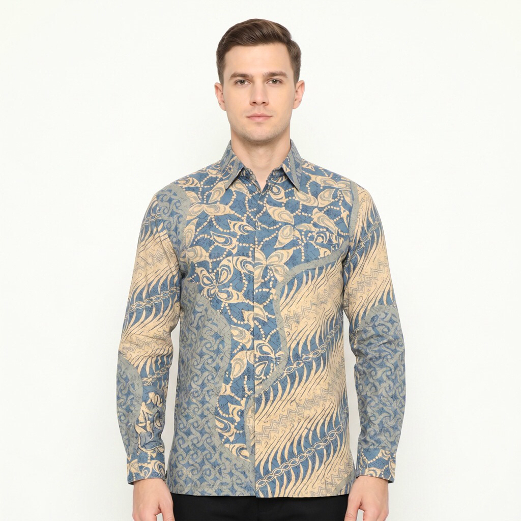 |Magnus| Kemeja Batik Pria Lengan Panjang Bahan Doby ATBM Lapis Furring Arrow Warna Biru Toska