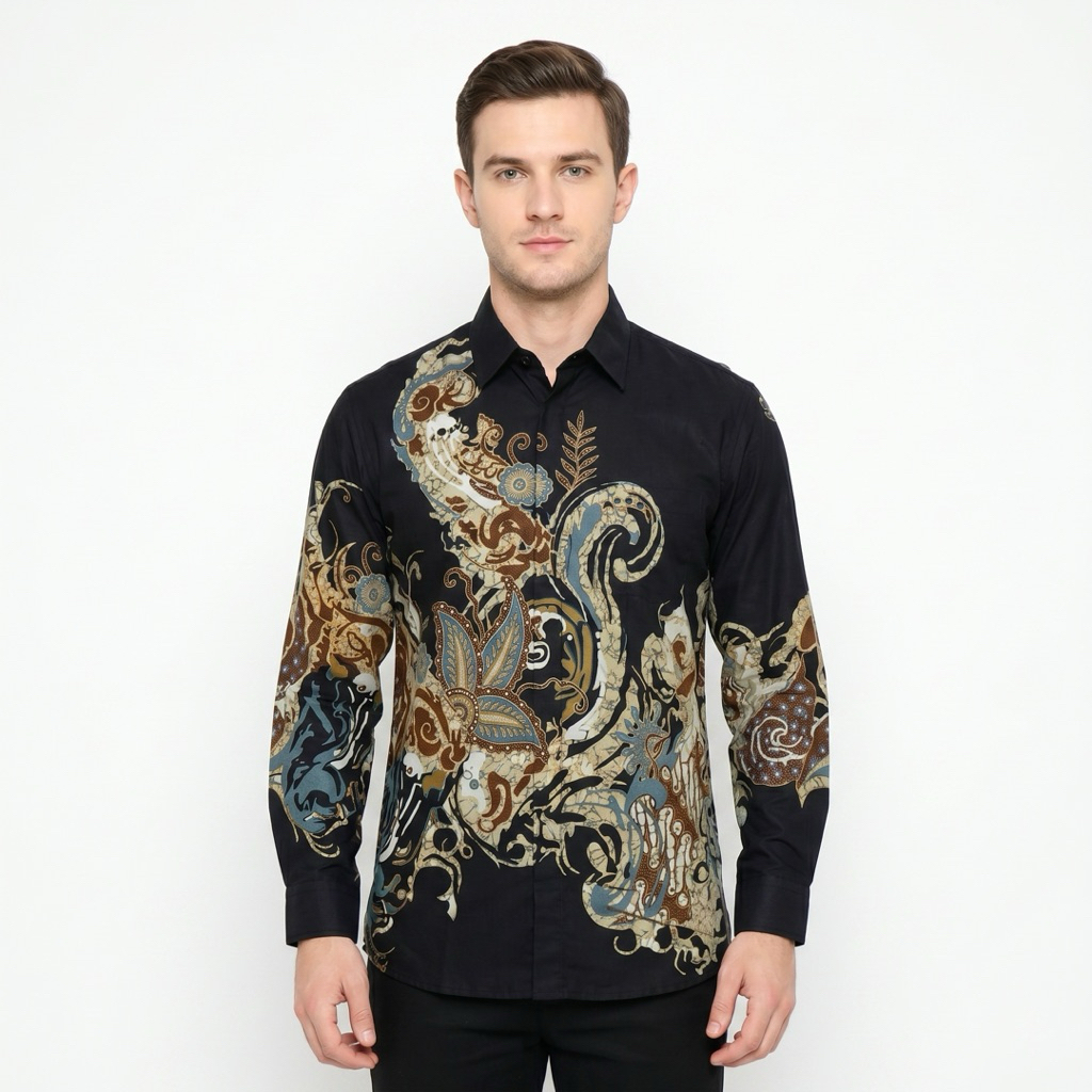 |Magnus| Kemeja Batik Pria Lengan Panjang Bahan Katun 40S Lapis Furring Arrow Warna Hitam