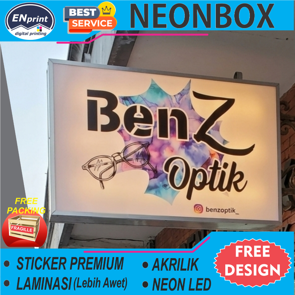 Neon Box Custom AKRILIK 2 sisi & 1 sisi ukuran 100x40, 100x50, 90X60, 80x80 Bidan, Dokter, Cafe, Sal