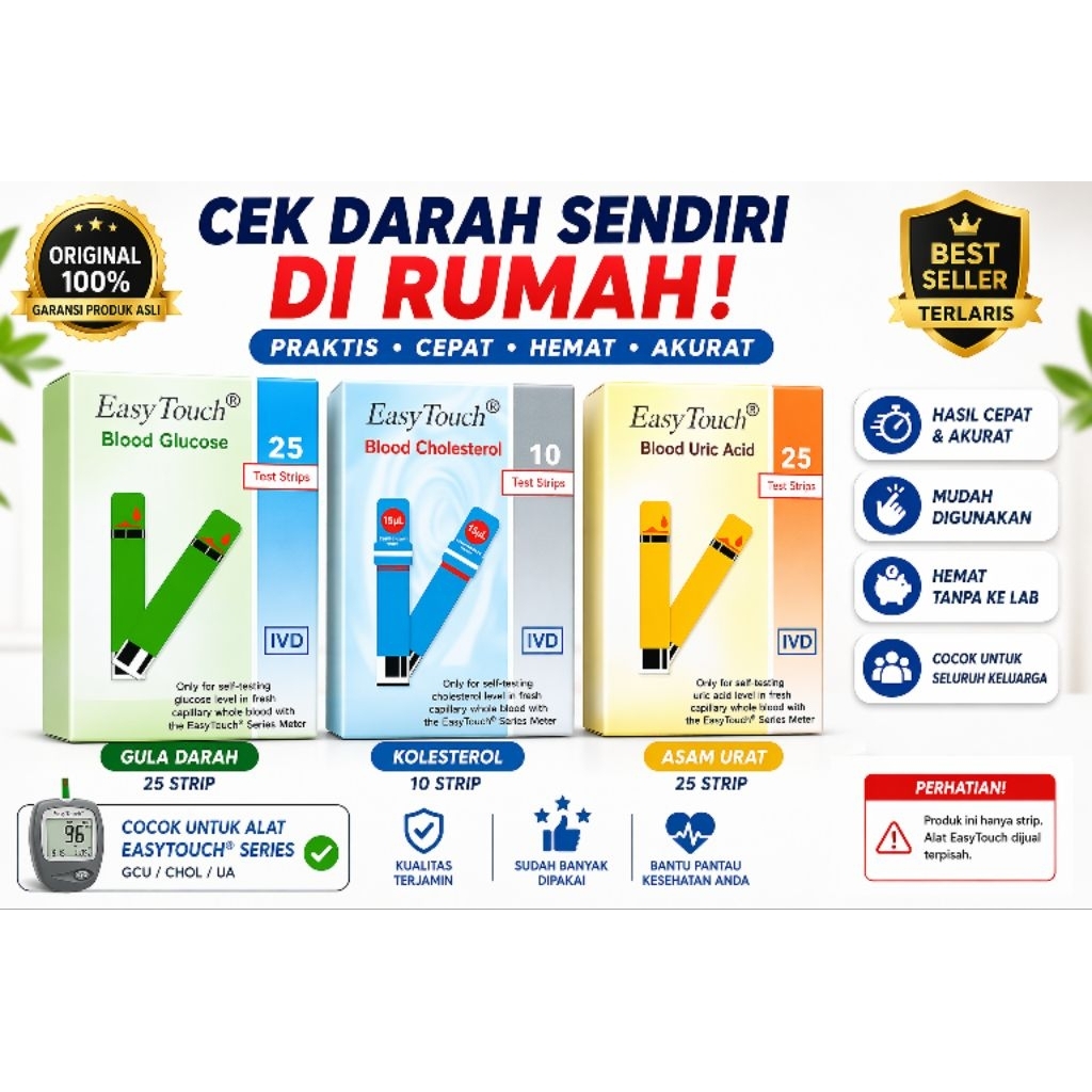 Diskon Strip EasyTouch Refill Test Gula Darah Kolesterol Asam Urat Original Untuk Alat EasyTouch