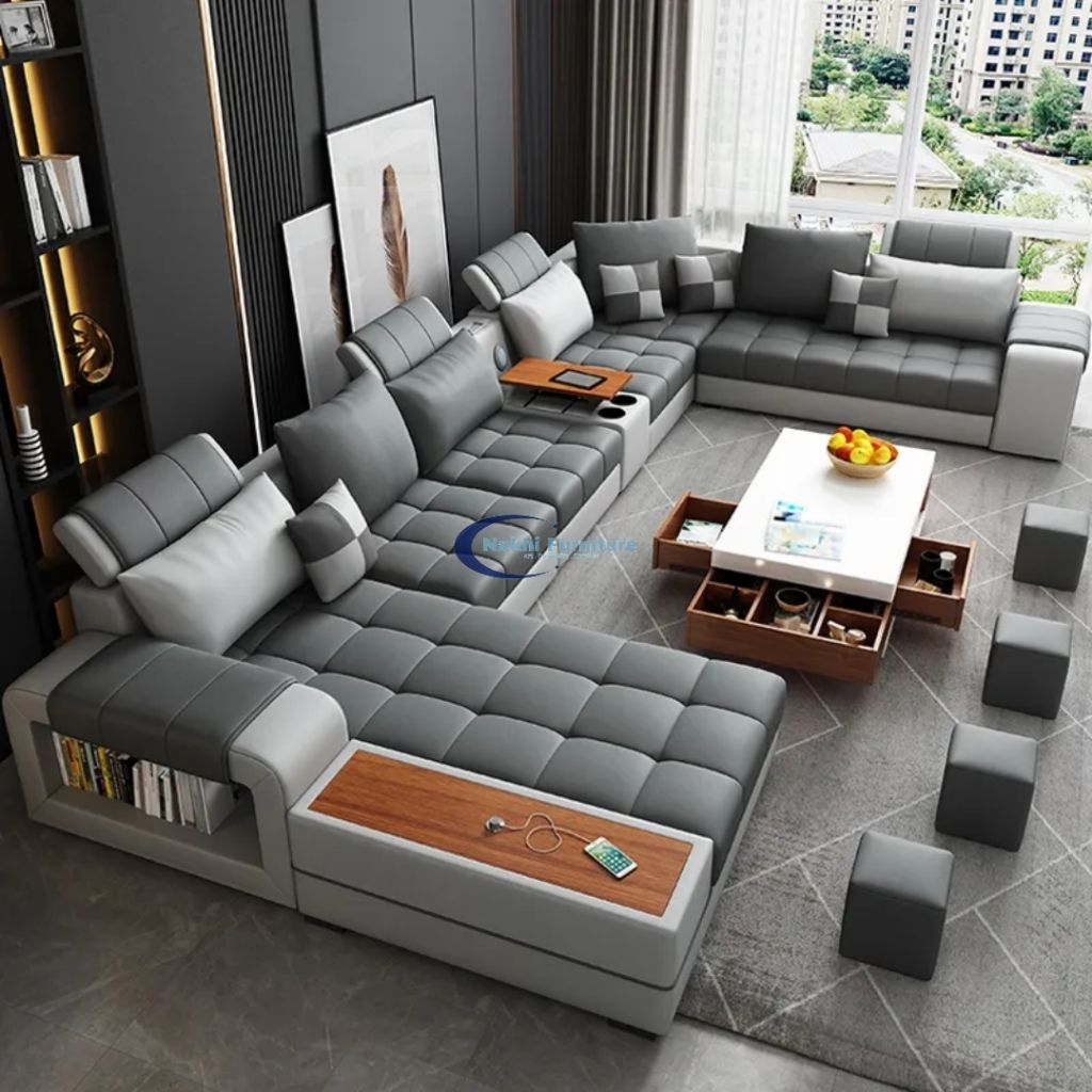 Sofa minimalis bentuk U model sofa terbaru design aergonomis kualitas kulit premiu.