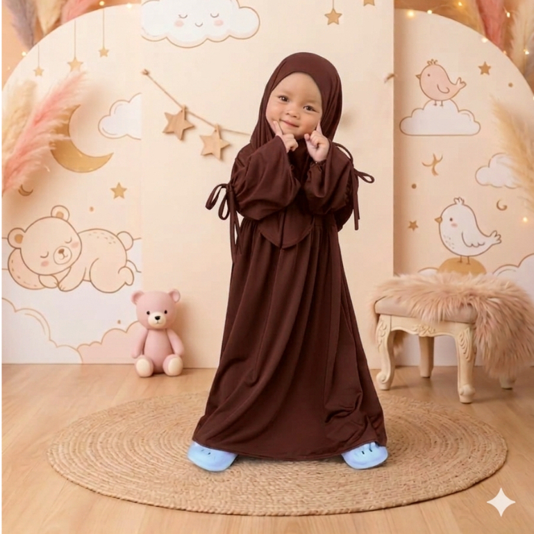 SHIREEN - Baju Gamis Abaya Anak Lengan Balon usia 1 - 5 Tahun set Kerudung Kekinian
