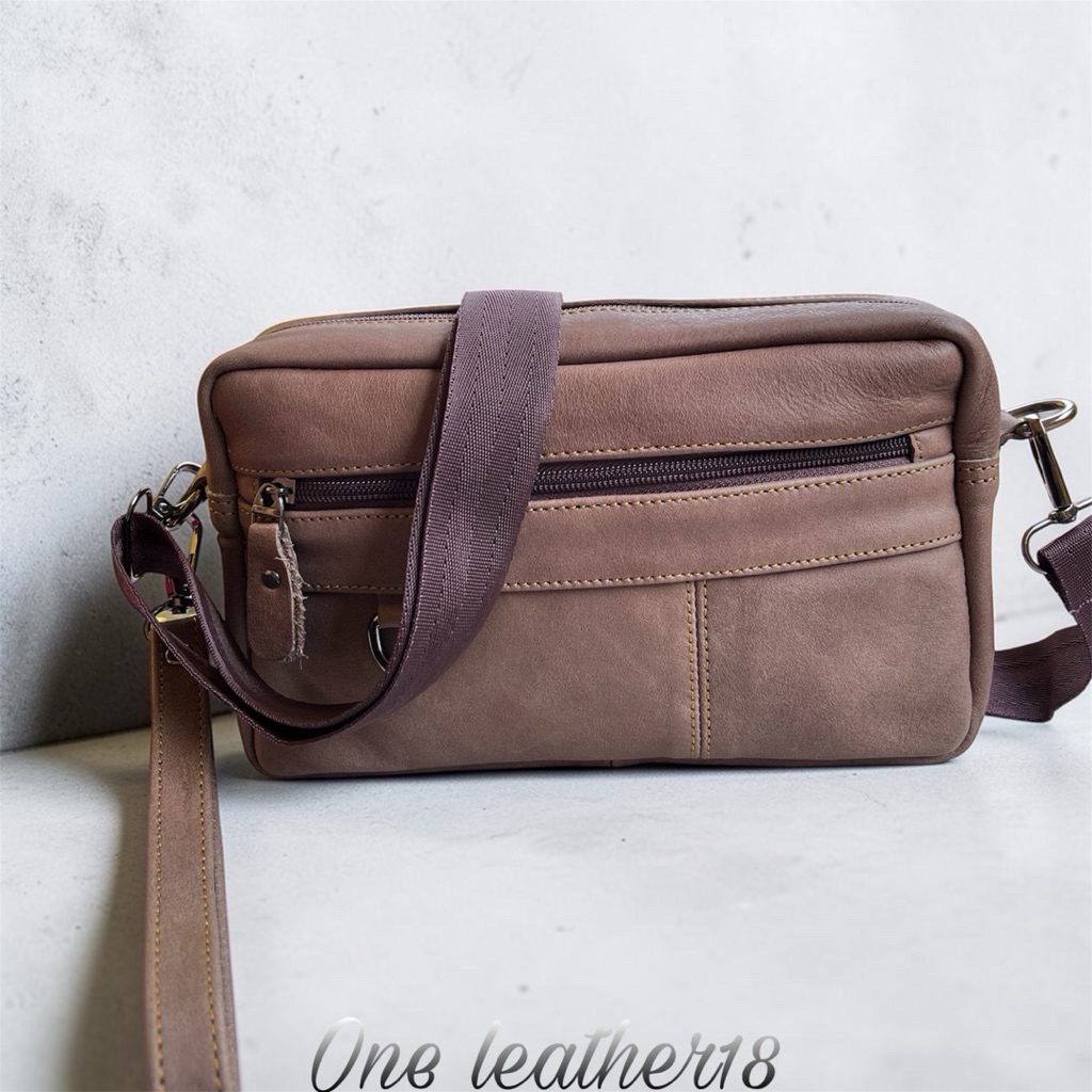 Tas handbag slingbag selempang cowok keren bahan kulit sapi asli premium