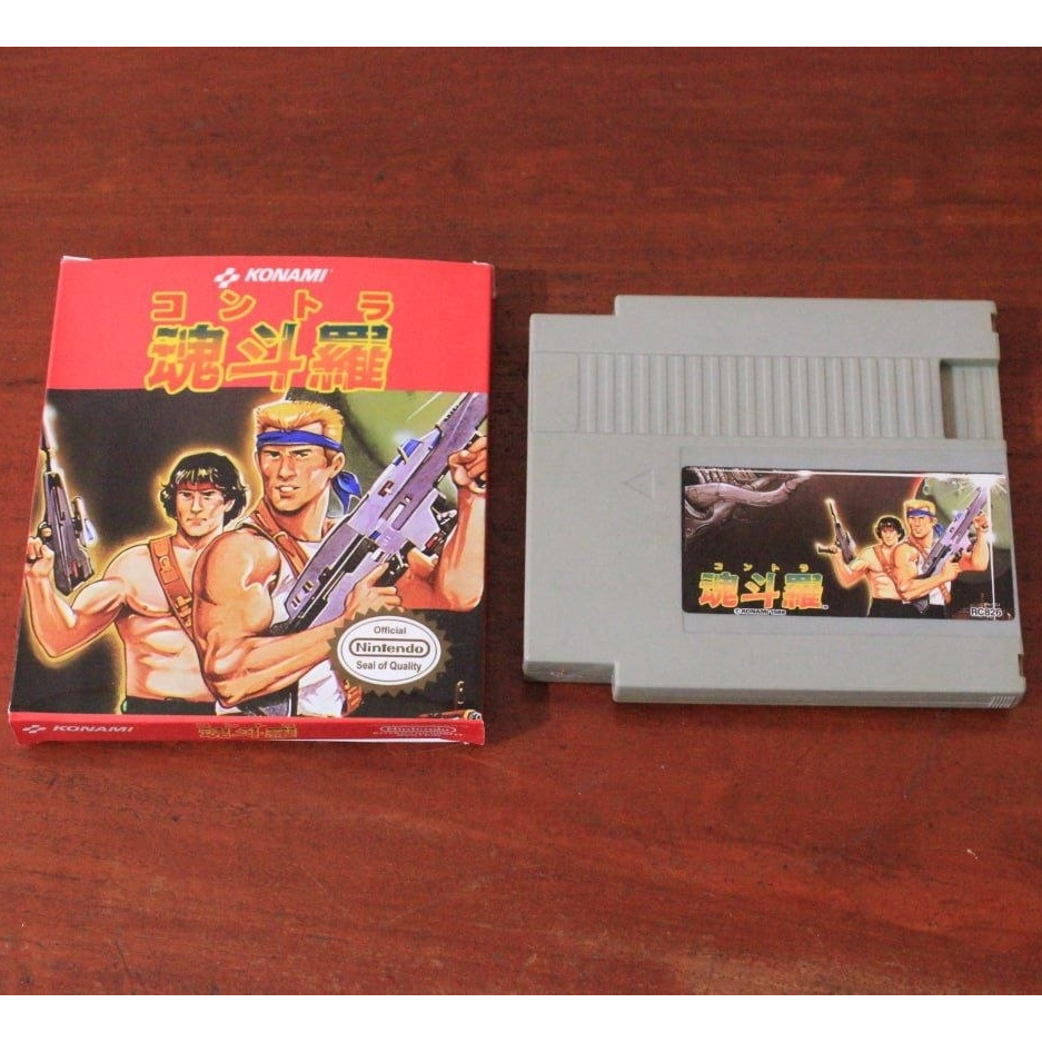 Kaset Nintendo NES 8 Bit 72 Pin Contra JP Boxed Refurbished Tested Hidup Nyala Normal