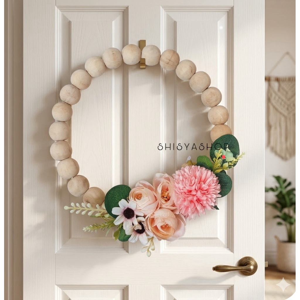 Wood Bead Wreaths / gantungan pintu / hiasan dinding bunga /hiasan pintu