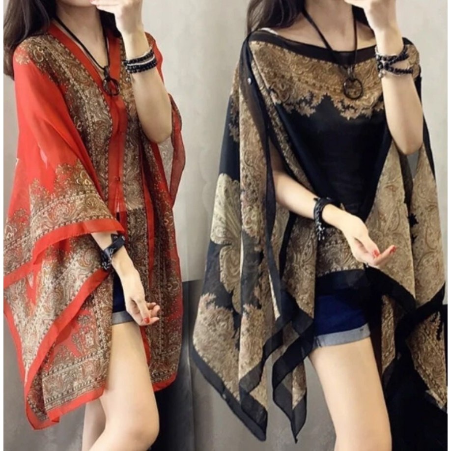 VERSA DRAPE SATU CARDIGAN 3 GAYA/Scarf Printing Batik Chiffon Sutra Shawl plz