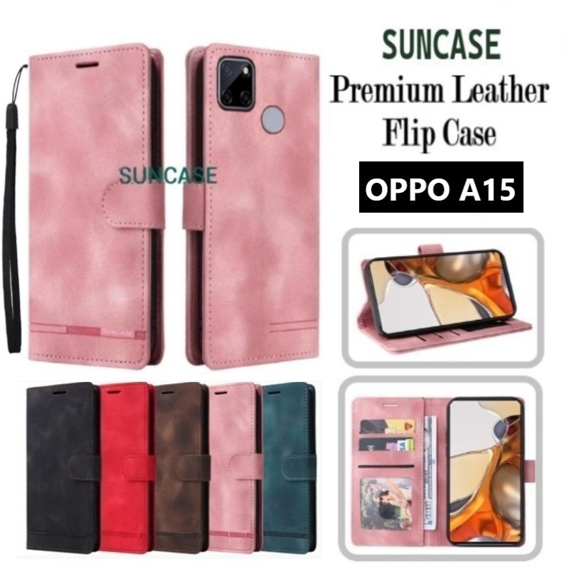 Casing hp OPPO A15 / A15S model flip dompet softcase premium ada tali