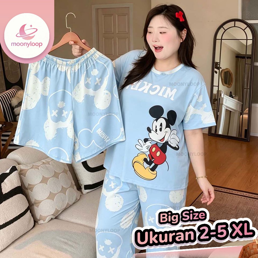 2026 5XL Set Baju Tidur Wanita Dewasa Oversize Piyama Kaos Celana Panjang & Pendek Setelan Baju Tidu