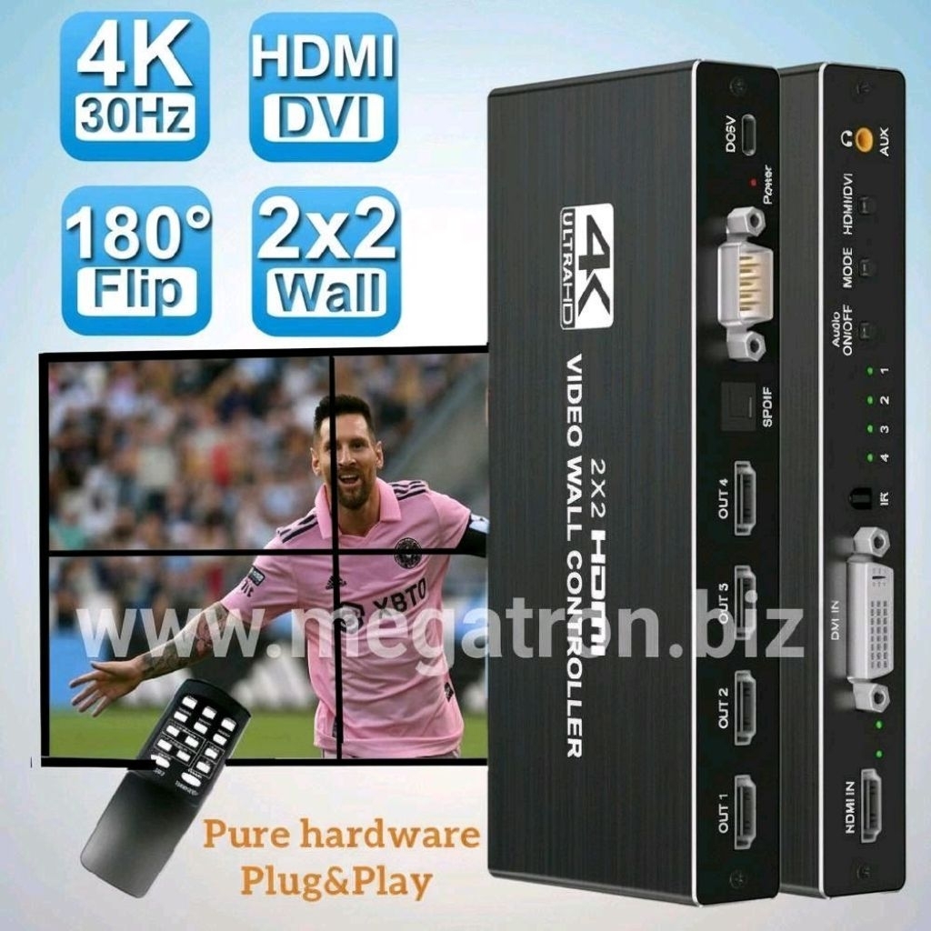 2x2 HDMI Video Wall Controller (Menggabungkan 4 TV menjadi 1 Tampilan)