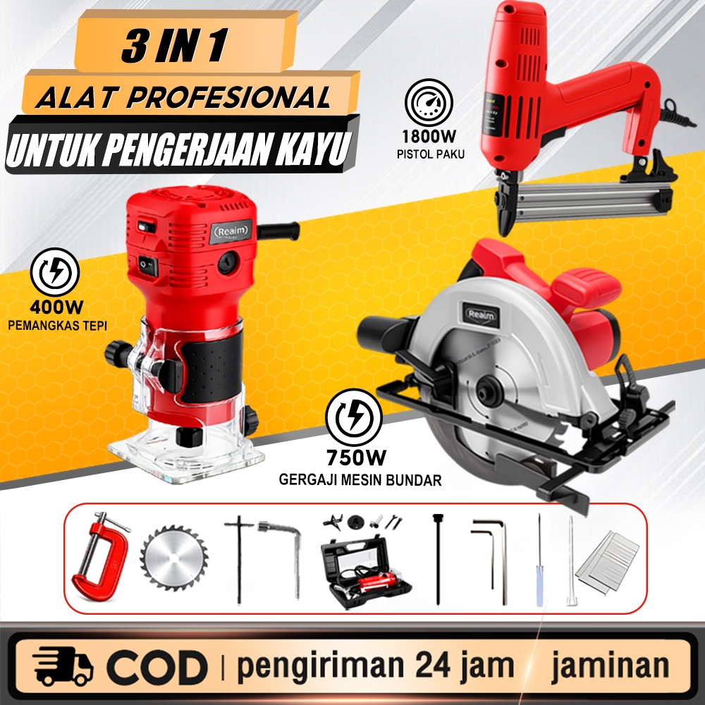 REAIM Circular Saw Dan paku tembak kayu Dan Mesin Profil Kayu 3in1 Kombinasi Pertukangan Alat Penjep
