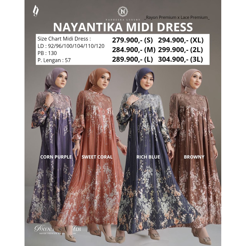 NAYANTIKA MIDI DRESS GAMIS MEWAH RAYON BRUKAT BY NADHEERA LUXURY - INAYAHHIJAB