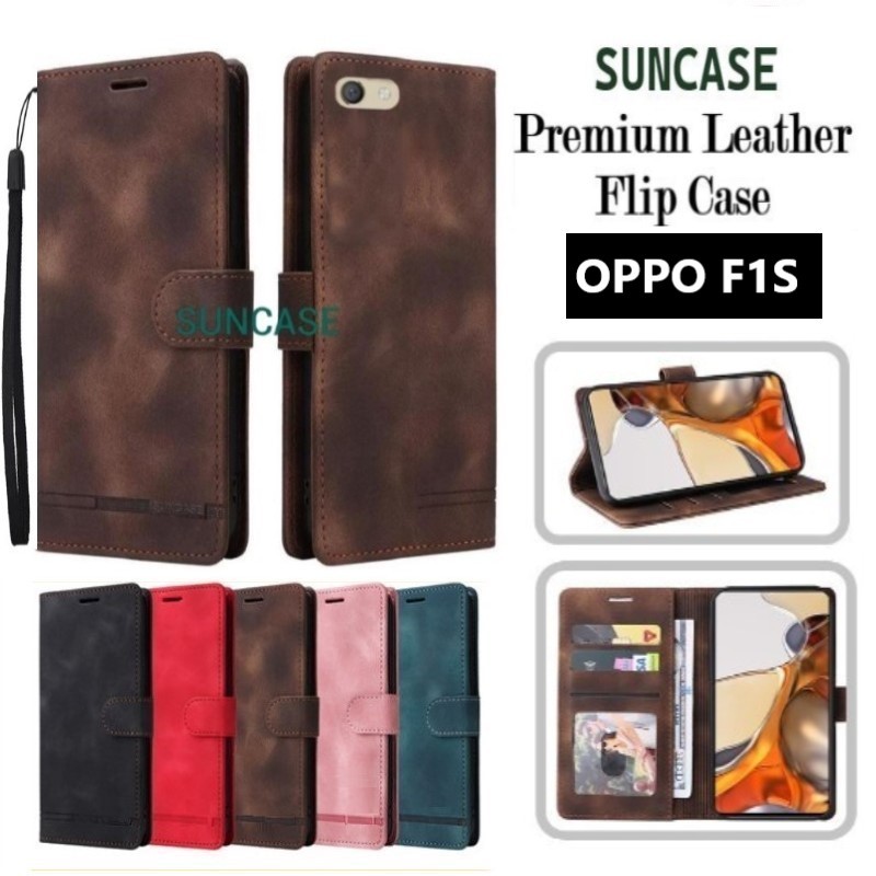 Casing hp OPPO F1S model flip dompet softcase premium ada tali