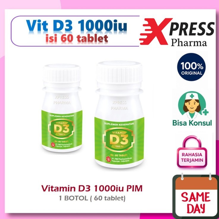 XPRESS ! BOTOL VITAMIN D3 1000 iu PIM isi 60 tablet Vitamin D 3 1000iu mg mcg