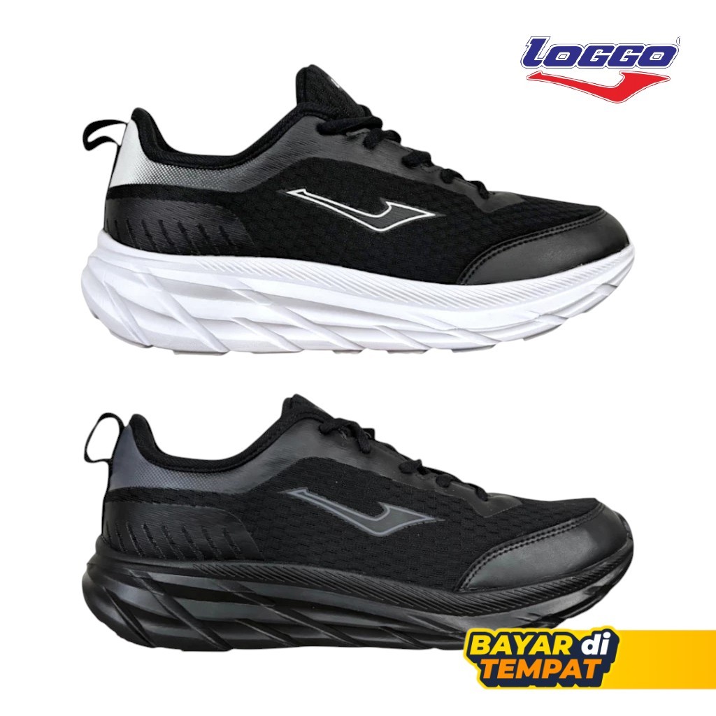 Sepatu Sekolah Kerja Sneakers Hitam Putih Laki-laki Perempuan Loggo Original