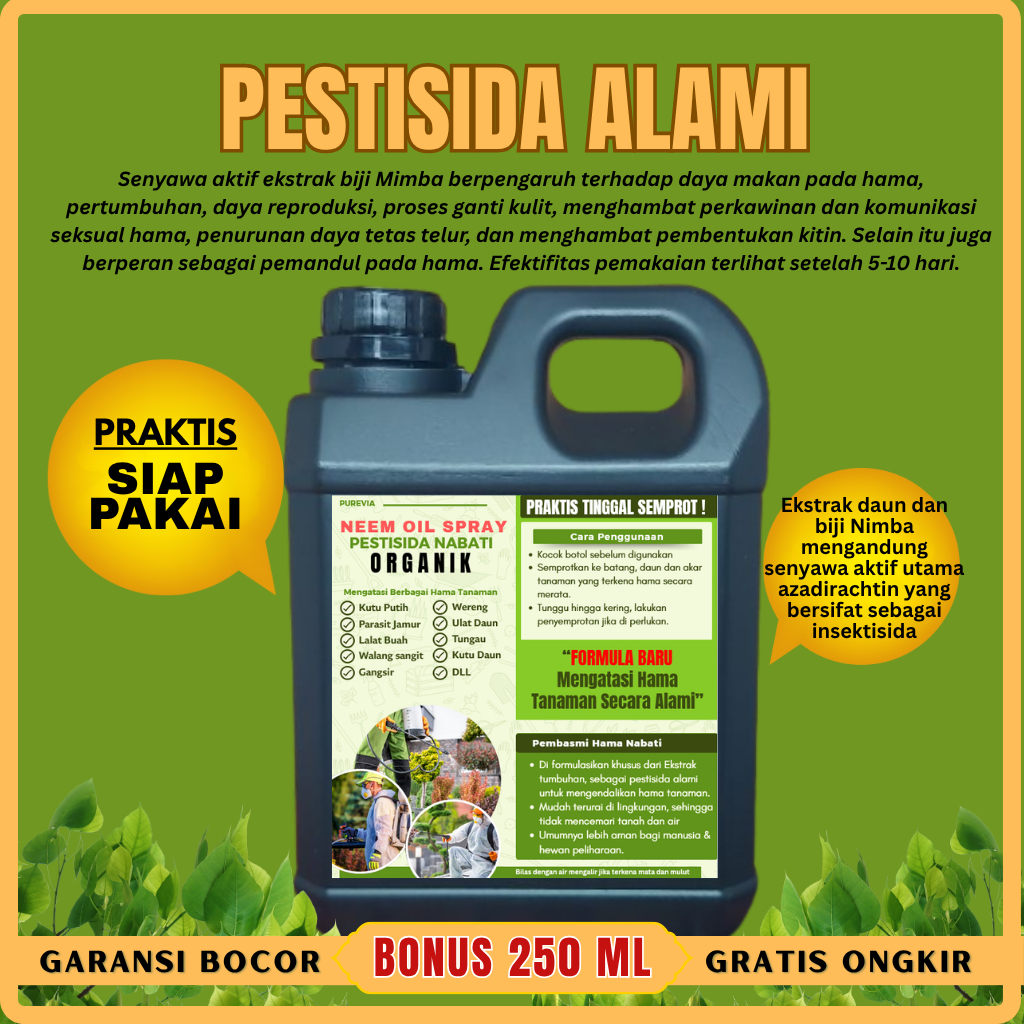 5 LITER + 250ml PUREVIA Pembasmi Hama Organik Kutu Putih Gulma Semut Ulat pada Tanaman Cabai Buah Hi