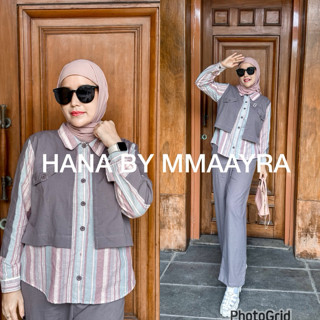 Mmaayra - Hana By Mmaayra oneset celana dan kemeja simple baju setelan kekinian casual wanita