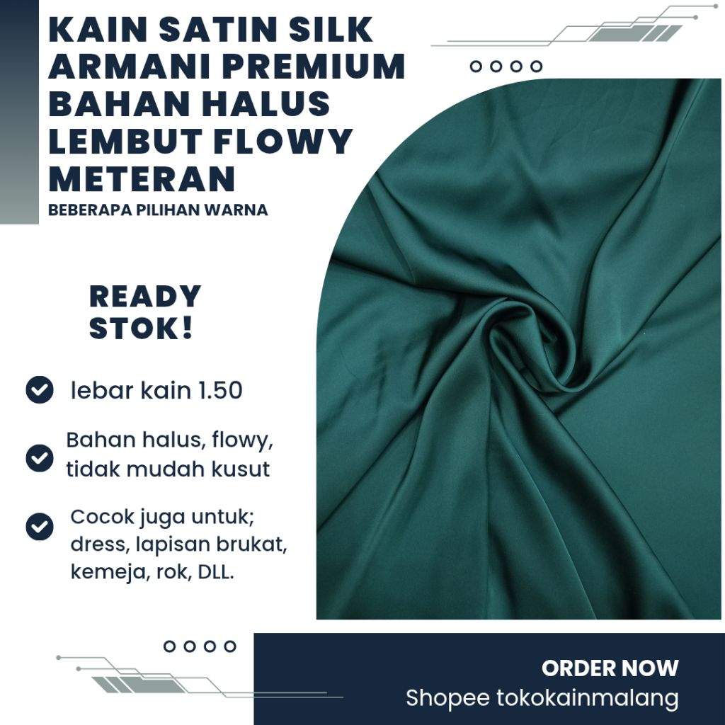 (HARGA PER SETENGAH METER) KAIN SATIN ARMANI SILK/ BAHAN SATIN ARMANI POLOS HALUS PREMIUM METERAN