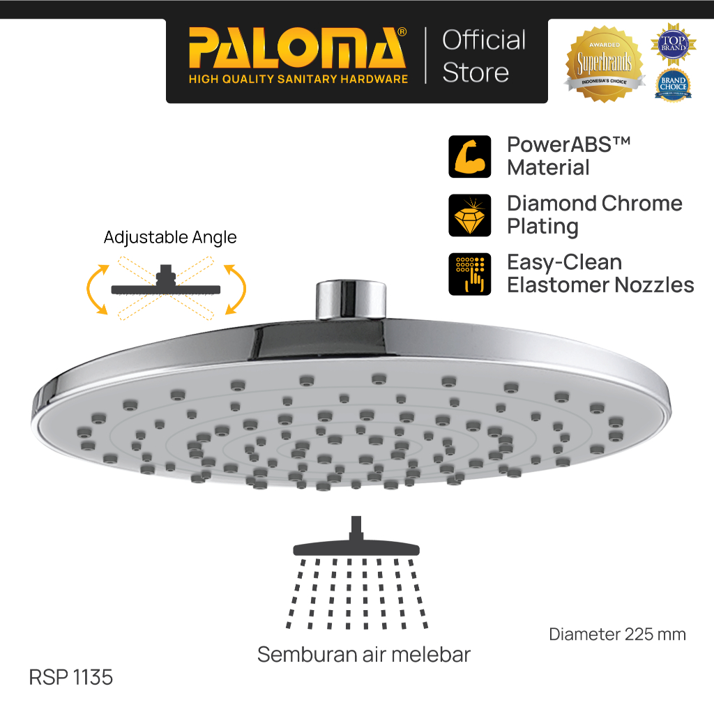 Paloma RSP 1135 Rainshower Head Shower Rain Sower Mandi Atas Kepala ABS Chrome Krom