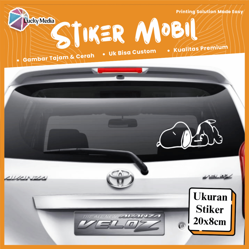 Stiker Mobil Kaca Belakang Karakter Snoopie Sticker Car Glass Kartun Lucu Ukuran 20 x 8 cm