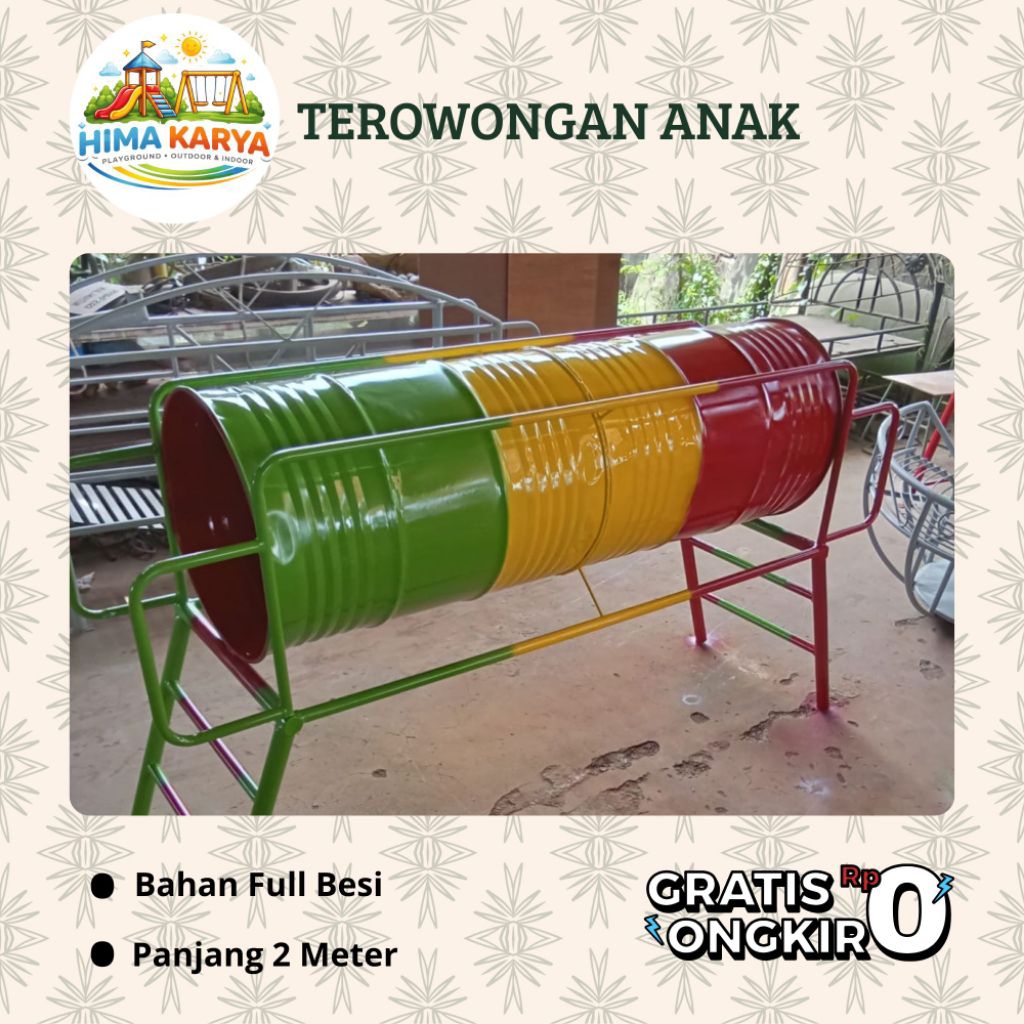 Terowongan Anak Besi 2 Meter | Playground Tunnel Outdoor Indoor | Mainan Anak TK PAUD Sampai SD Kuat