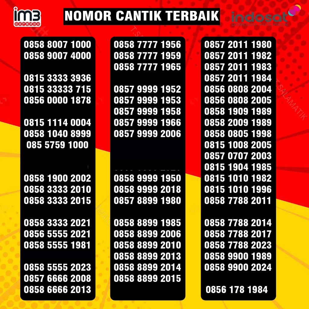 Nomor Cantik Indosat 11 Digit Nomer Cantik Im3 Tahun Lahir 2024 2023 2022 2021 2020 2019 2018 2017 2