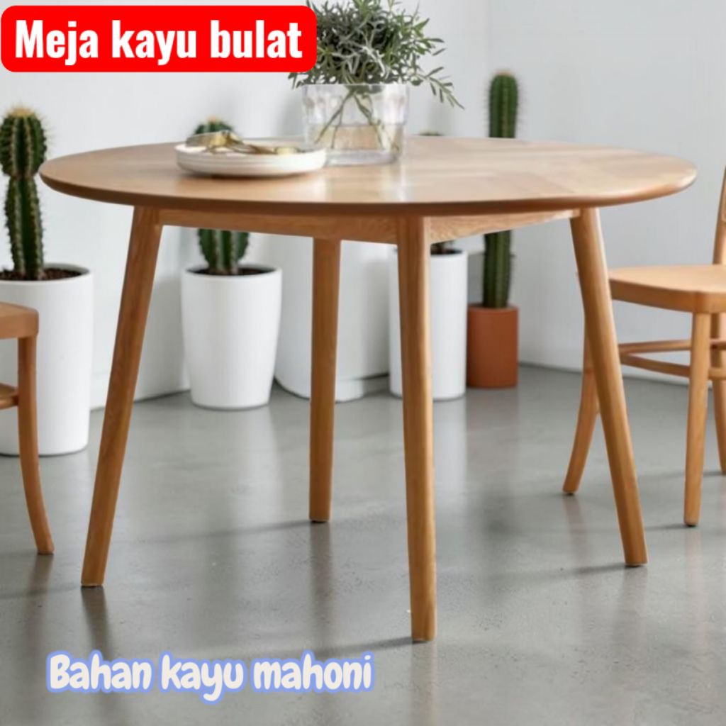 Big Size Meja Makan kayu Bulat Minimalis Diameter 100 cm | Meja Bulat Kayu Top Table Size L
