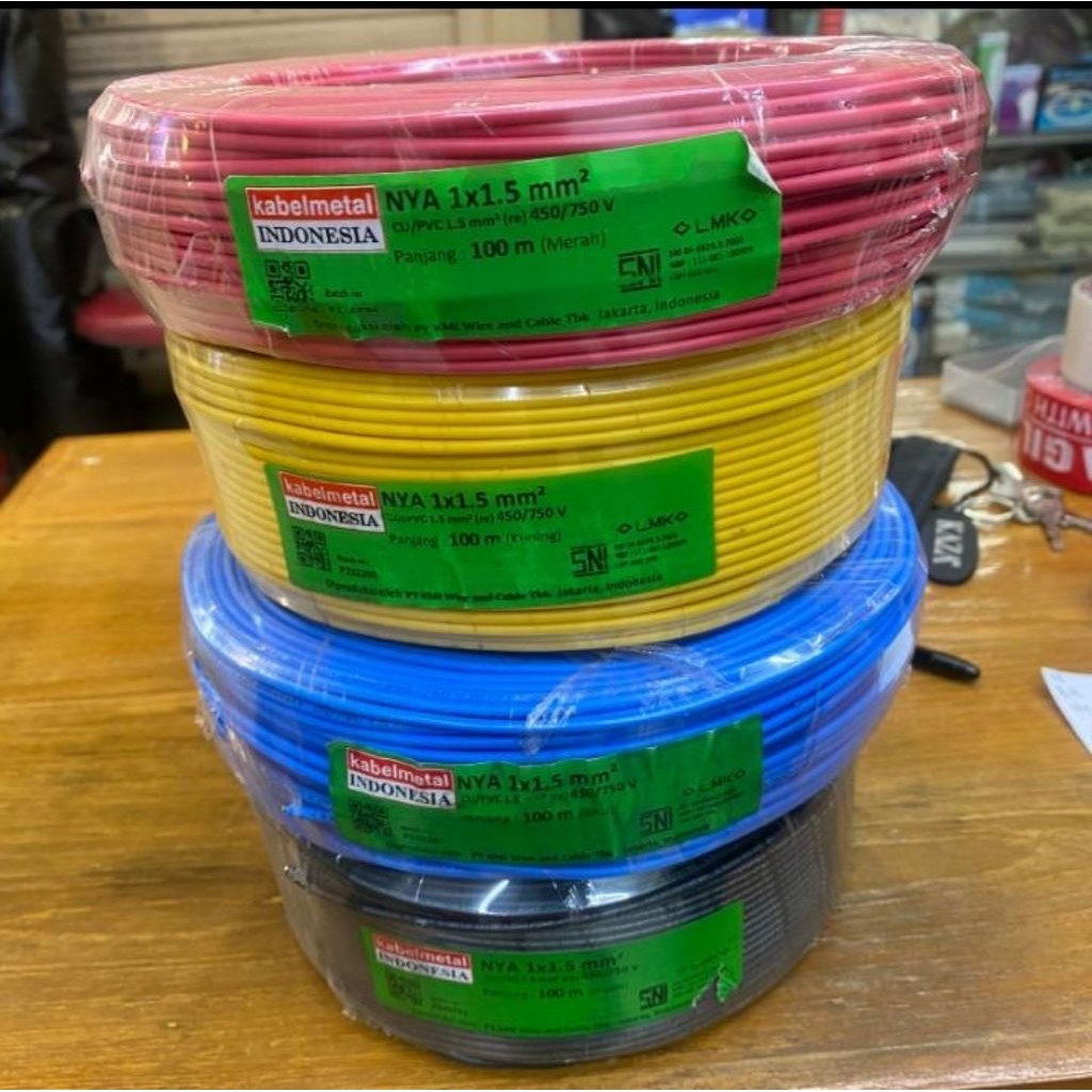 Kabel Metal Indonesia Kabel NYA 1.5 / 1,5 / 1x1.5 Kawat Engkel Tembaga SNI LMK - 25 Meter 25m