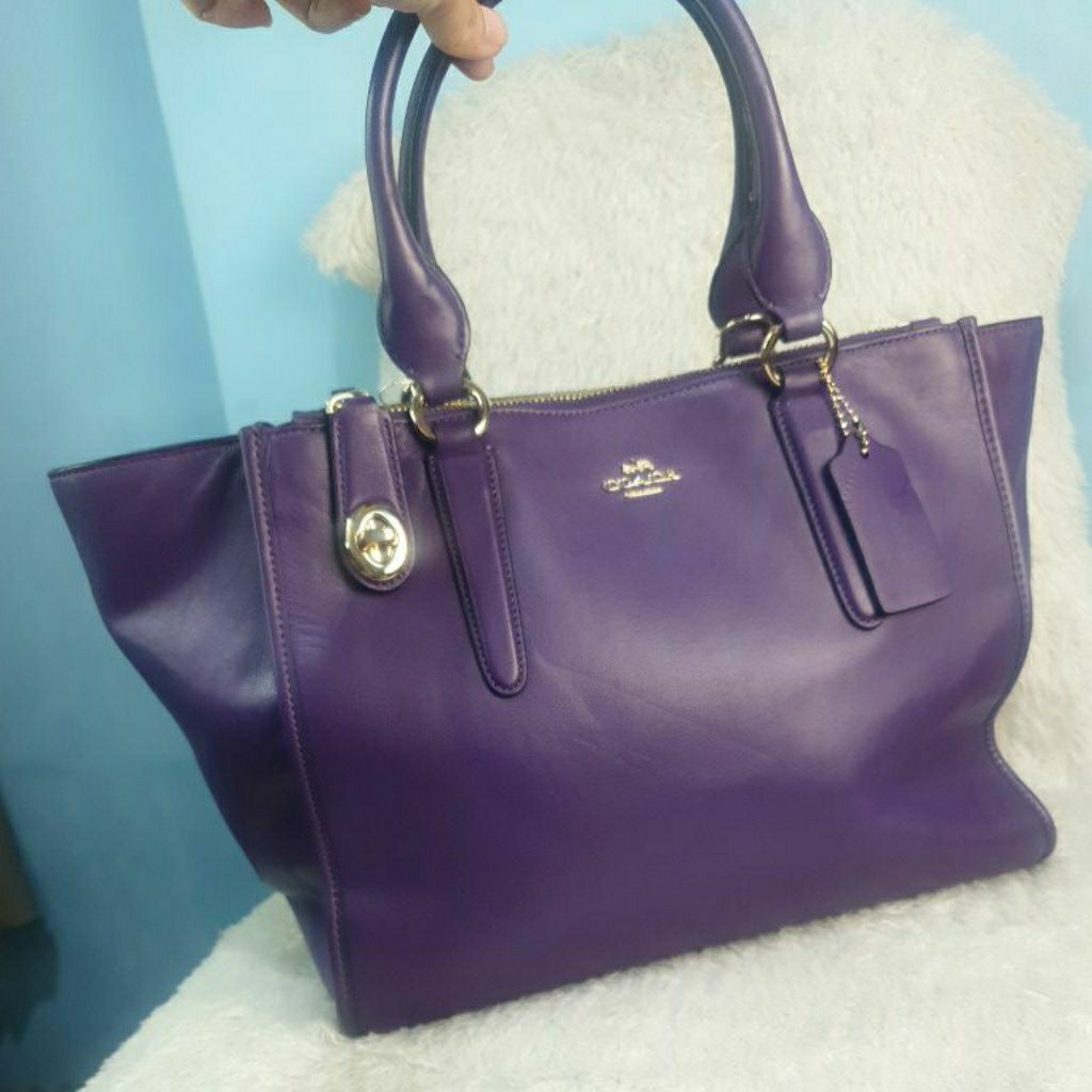 TAS HAND BAG PURPLE LEATHER ELEGANT PRELOVED