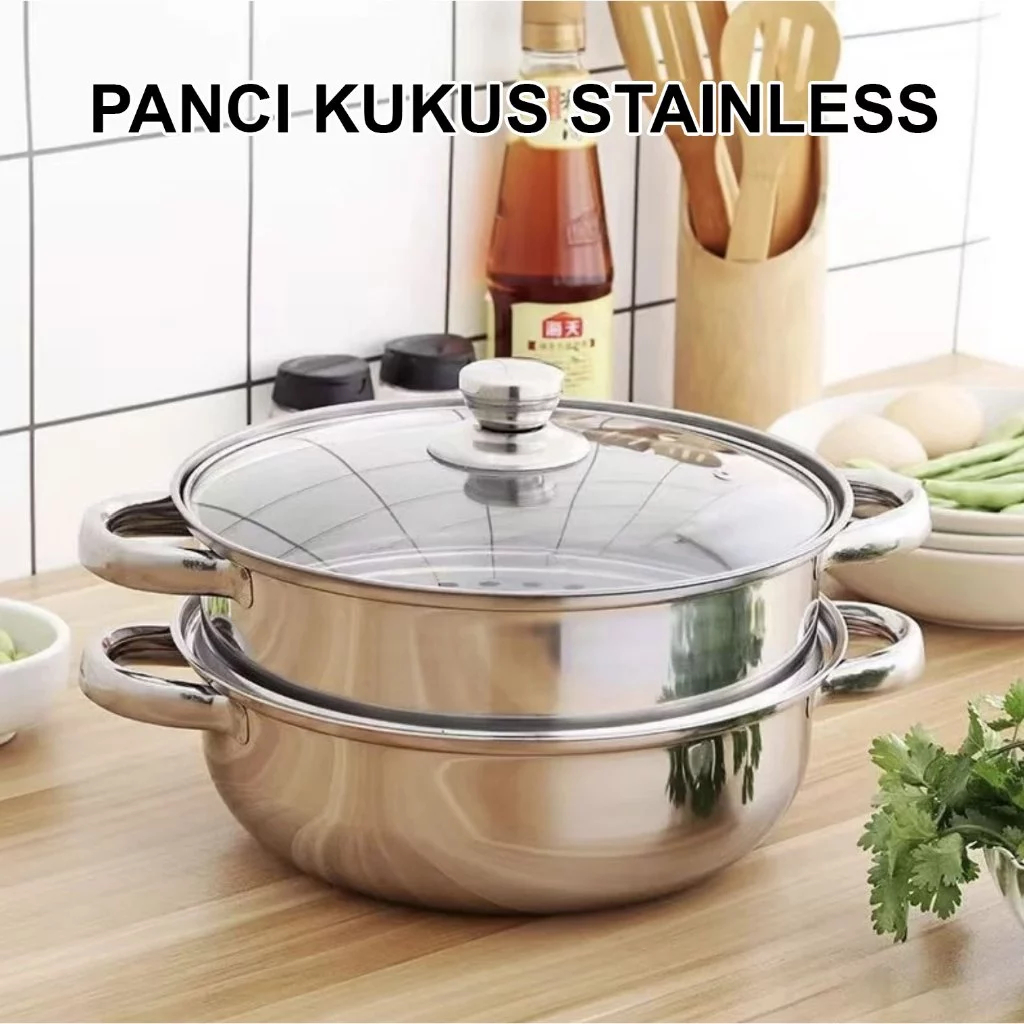 PANCI KUKUS 2 TINGKAT STEAMER STAINLESS STELL Free Ongkir/PANCI 2 SUSUN BESAR KUKUS STEAMER STAINLES