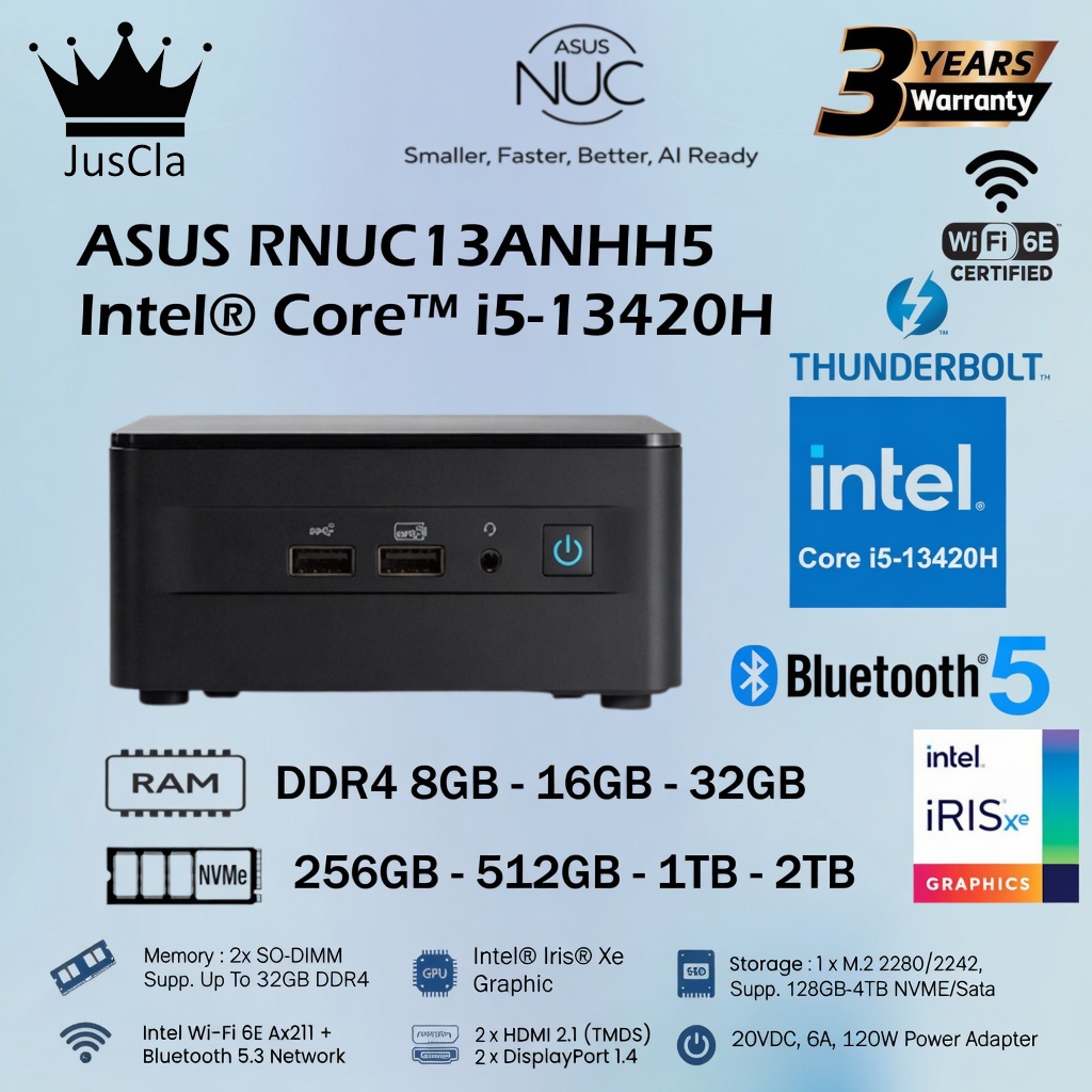 ASUS MINI PC RNUC13ANHH500000I Intel Core i5-13420H GEN13 FULLSET RAM 32GB + SSD NVME 2TB | ASUS NUC