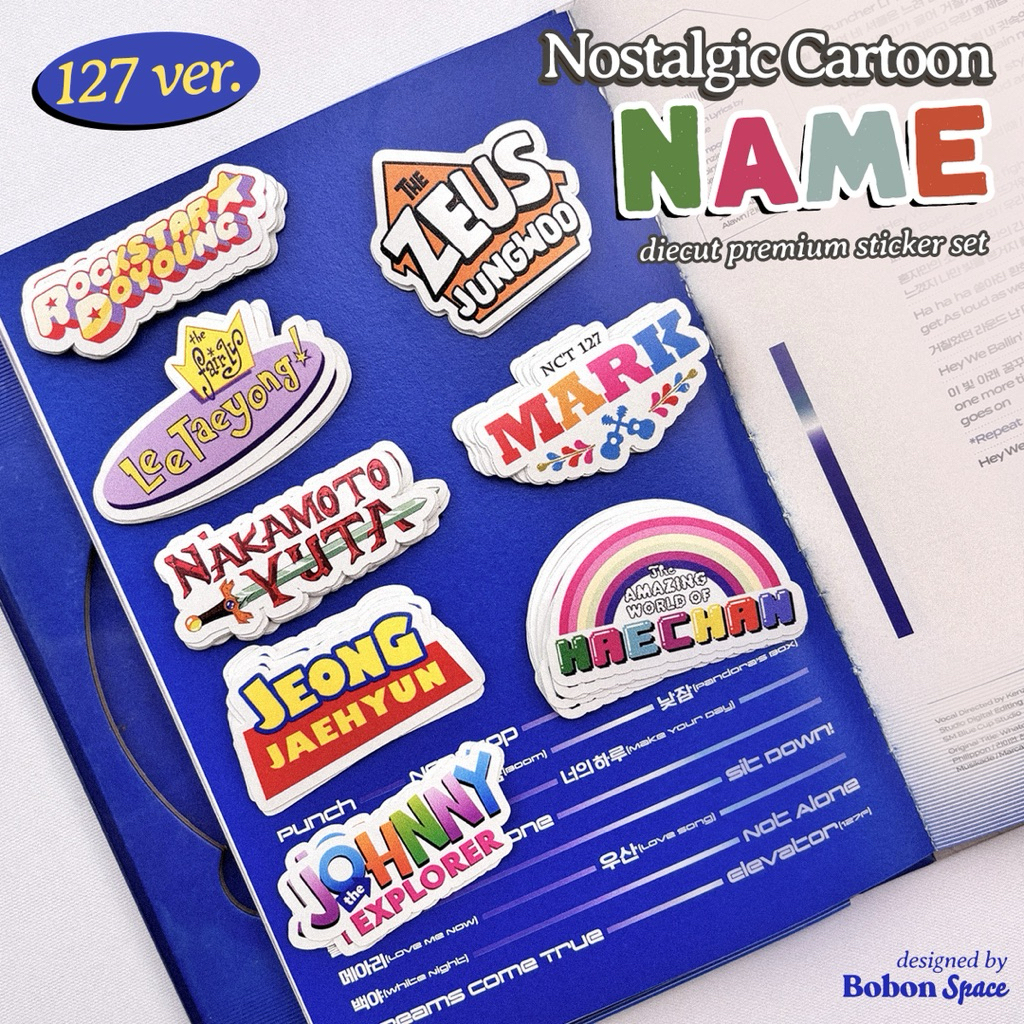 STICKER SET NOSTALGIC CARTOON NAME - NCT 127 | STIKER NAMA MEMBER KPOP MAXDECAL WATERPROOF LAPTOP CA