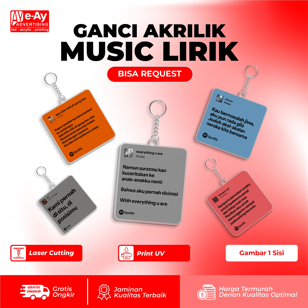 CUSTOM Gantungan Kunci Akrilik Lirik Musik Band Indo Viral
