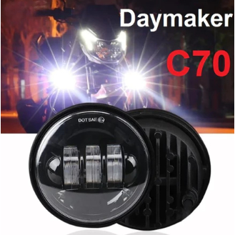 Daymaker Lampu Motor.C70 LED 2 warna 4,5 inch Bulat Hitam