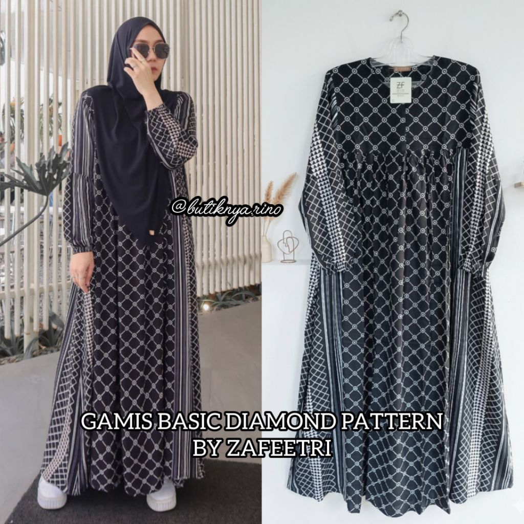 GAMIS BASIC DIAMOND PATTERN (GAMIS SAJA) BY ZAFEETRI // GAMIS SYARI RAYON MOTIF