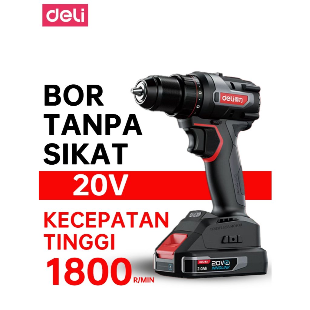 Mini Bor DELI - Bor Tangan Elektrik 20V Rechargeable Serbaguna Lithium Drill 2.0 Dual Battery