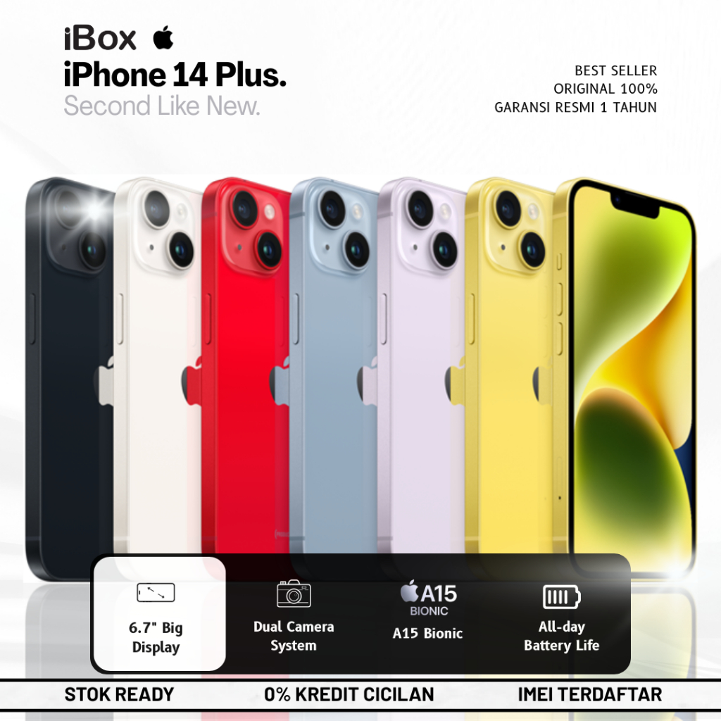 Apple iPhone 14 Plus 128GB / 256GB Bekas Mulus Like New, Original Apple, Battery 100%, Garansi Resmi