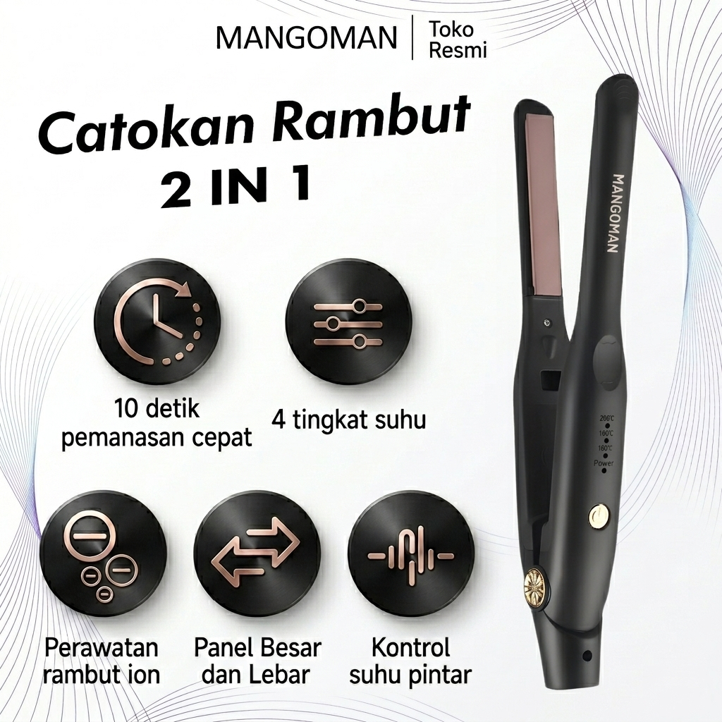 MANGOMAN Catok Rambut Korea 2 in 1 Pria Wanita A230 | Pelurus Pengeriting Ion Mini Portabel Anti Ker
