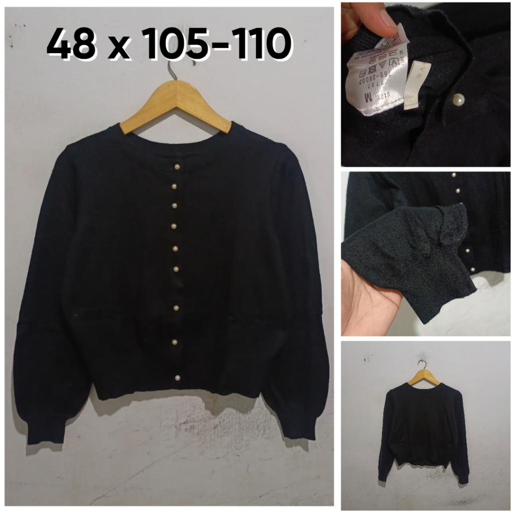 Cardigan Grove Hitam Pearl Button Size M Wanita Cardi Knit Atasan Rajit E046