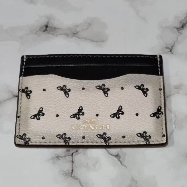 Coach Leather Card Case Holder with Cute Butterfly Pattern (Preloved)