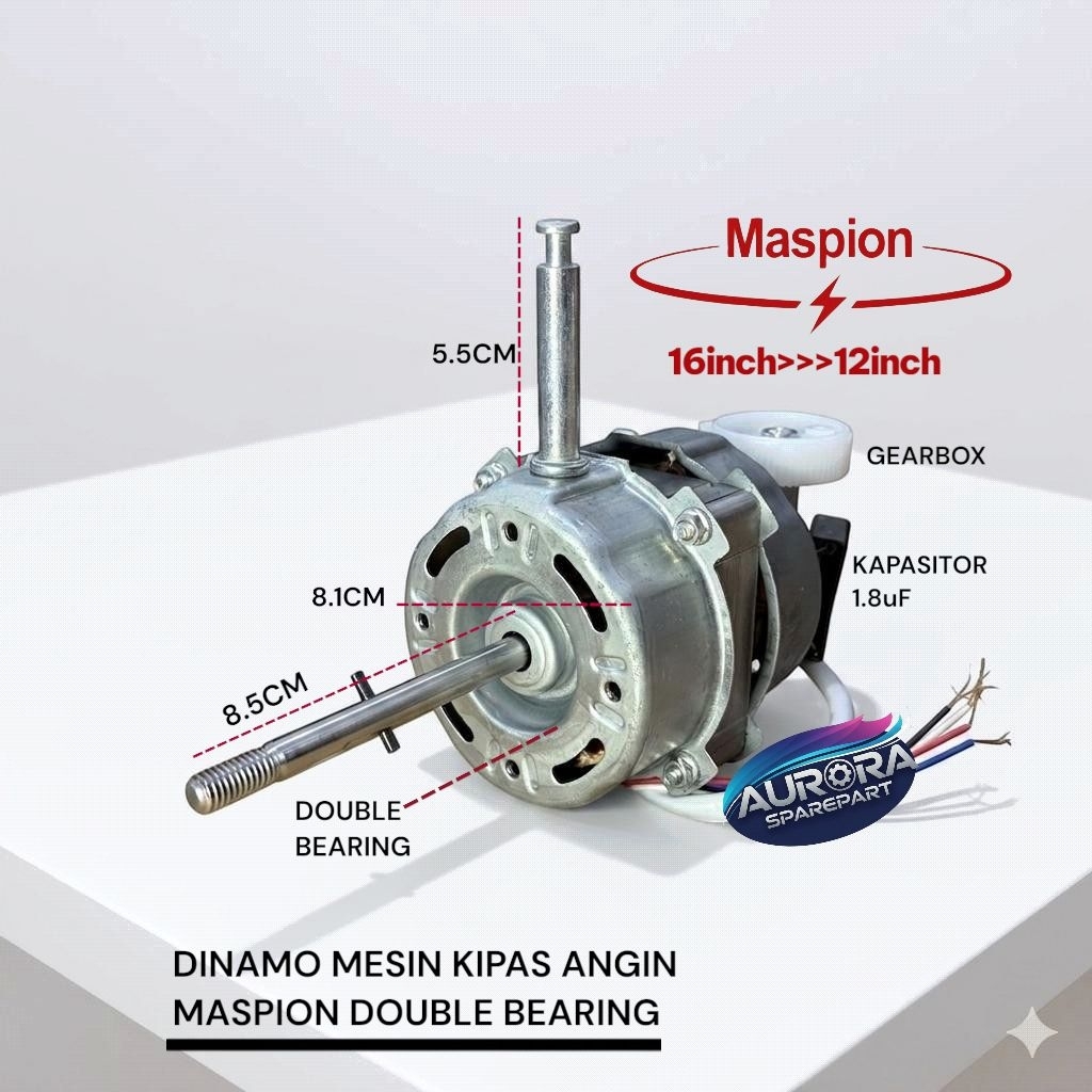 Dinamo/Mesin kipas angin maspion Double Bearing As 8.5CM Kapasitas 16inch/14inch/12inch