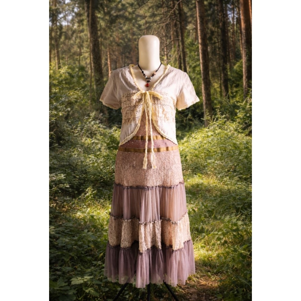 One Set long Dress tanktop cami camisole renda lace laces coklat brown brukat beaded outfit morikei 