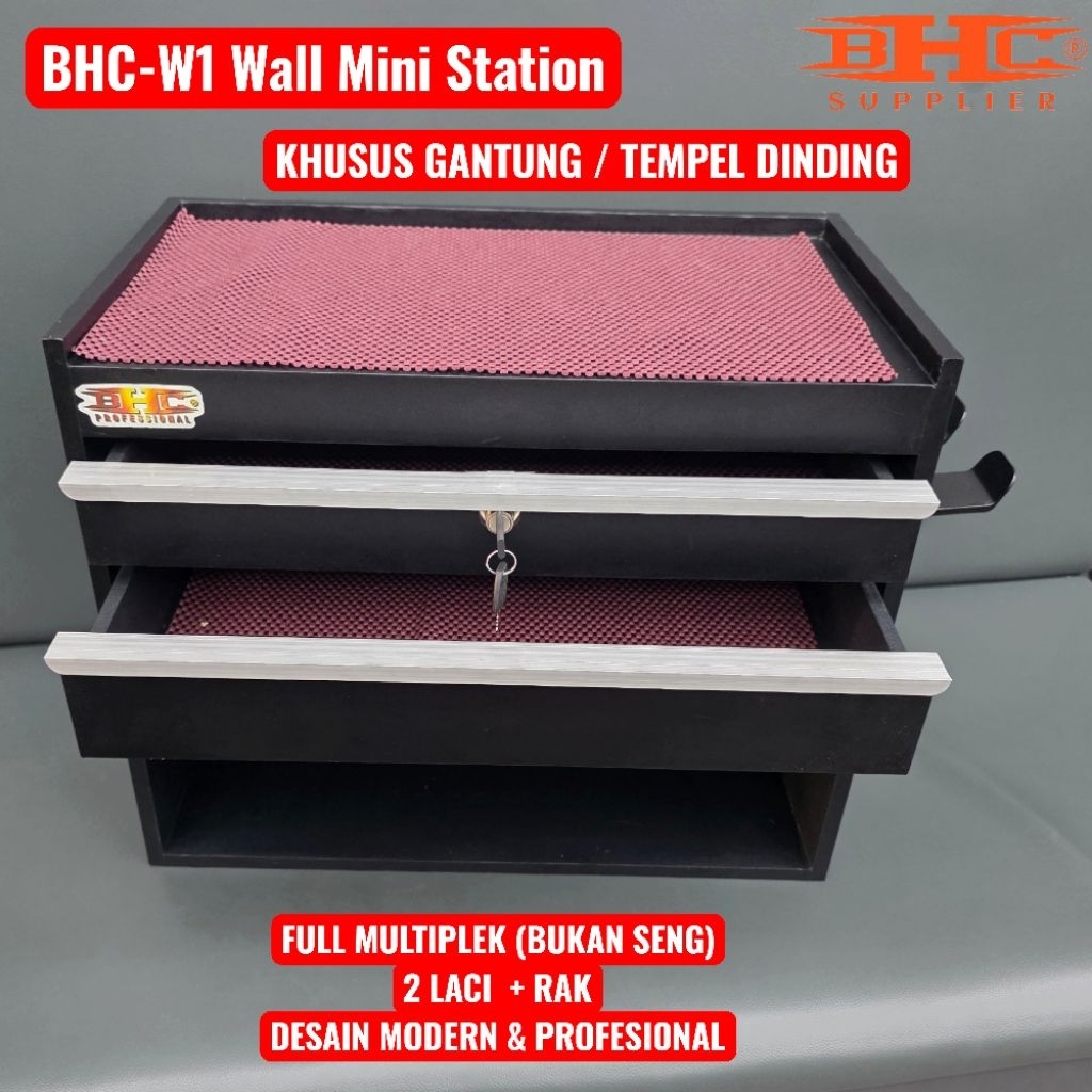 BHC M1 Wall Mini Station Meja Barber Tempel Dinding Multiplek Premium Bukan Seng Rak Barber Wall Mou
