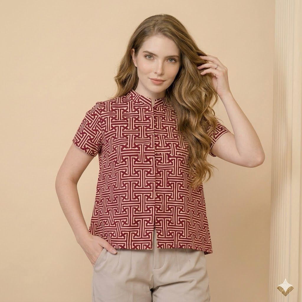 Shanaya Baju Batik Wanita Blus Katun cap garutan blouse batik atasan wanita kerja cantik elegan
