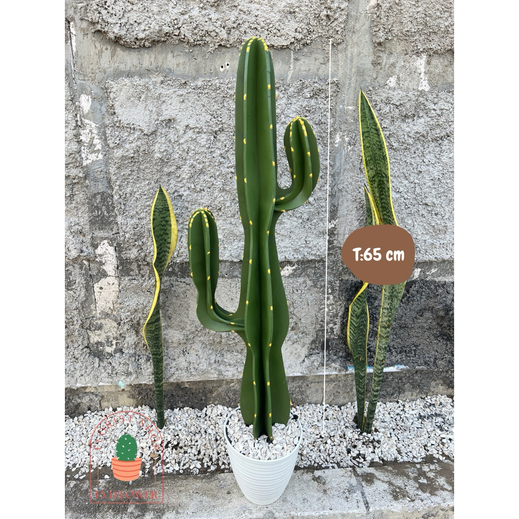 Kaktus cabang besar artificial + pot FREE batu krikil