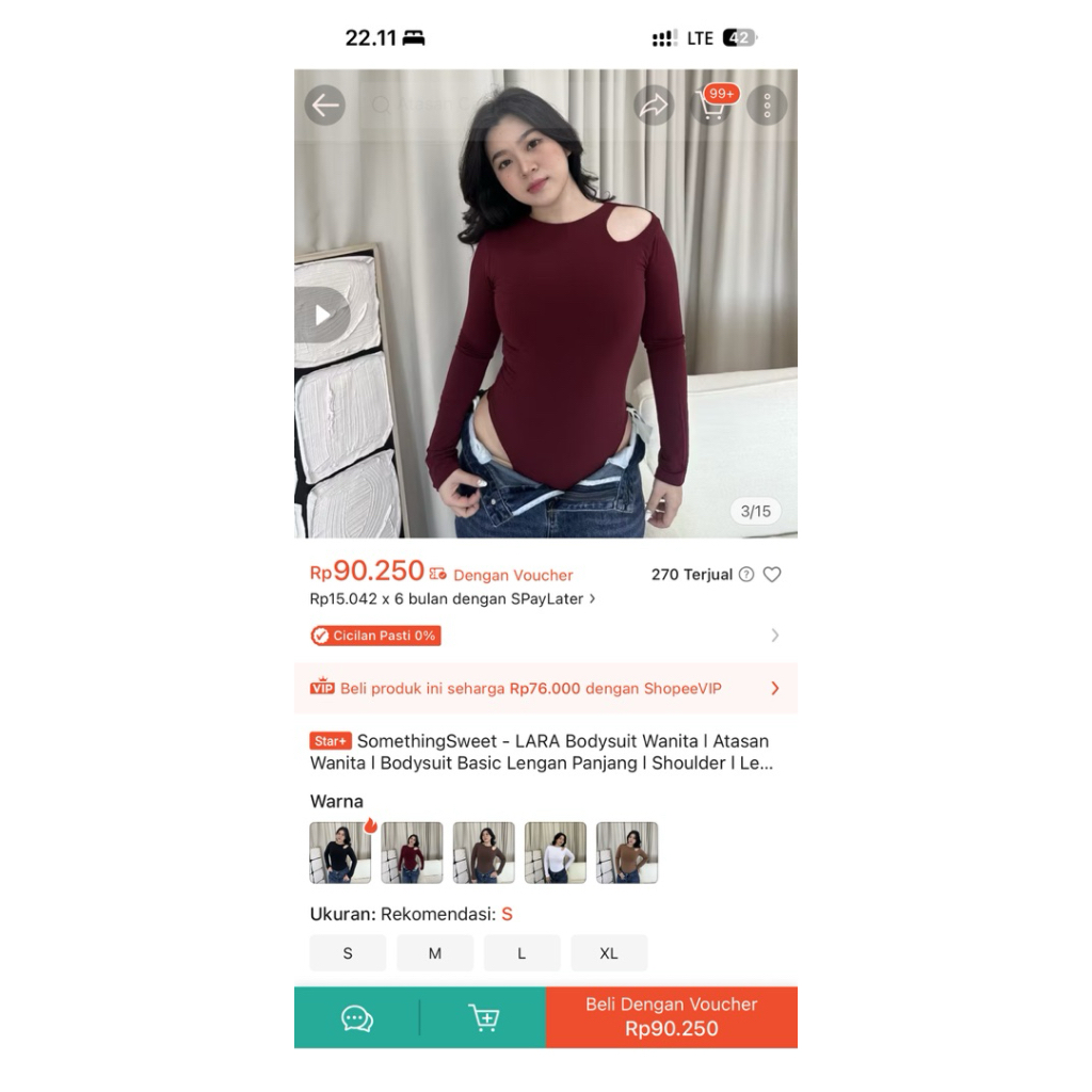[PRELOVED] SomethingSweet - LARA Bodysuit Wanita l Atasan Wanita l Bodysuit Basic Lengan Panjang l S